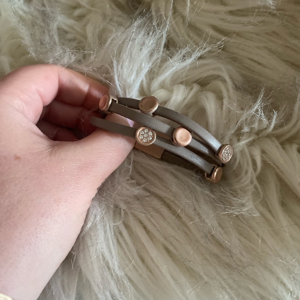 Like new Lucid Jewelry taupe wrap bracelets with rose gold accents